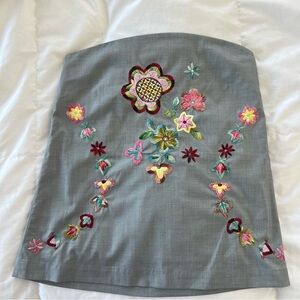 Thai silk embroidered White Lotus vibe strapless top.